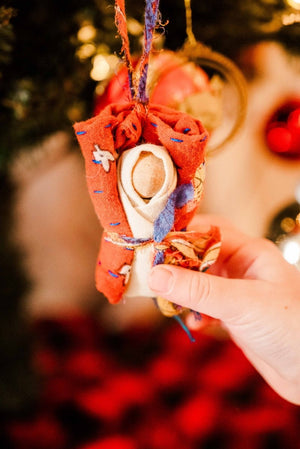 Baby Jesus Ornament - Asha Project Kantha - Saree - Handmade