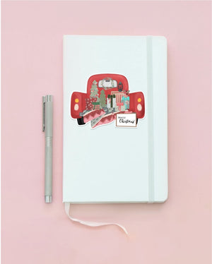 Christmas Truck | Clear Vinyl Sticker - Asha Project Kantha - Saree - Handmade