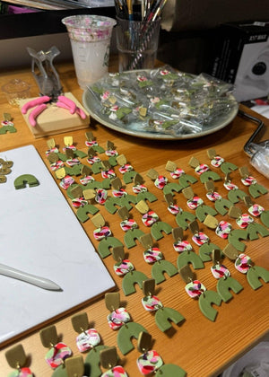 Hand - Painted ABIDE Earrings - Asha Project Kantha - Saree - Handmade