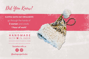 Kantha Christmas Ornament | Santa Hat - Asha Project Kantha - Saree - Handmade