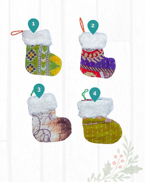 Kantha Christmas Ornament | Stocking - Asha Project Kantha - Saree - Handmade