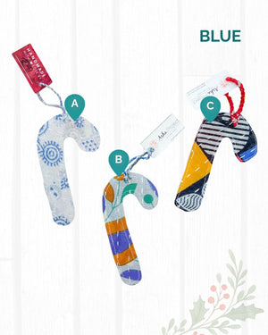 Kantha Christmas Ornaments | Candy Cane - Asha Project Kantha - Saree - Handmade