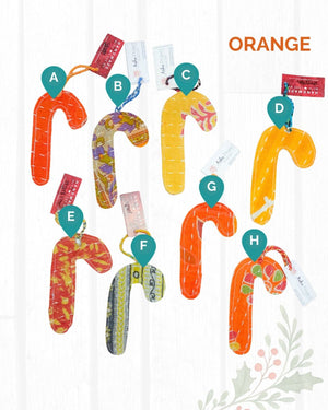 Kantha Christmas Ornaments | Candy Cane - Asha Project Kantha - Saree - Handmade