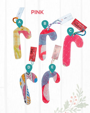 Kantha Christmas Ornaments | Candy Cane - Asha Project Kantha - Saree - Handmade