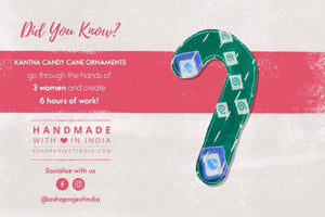 Kantha Christmas Ornaments | Candy Cane - Asha Project Kantha - Saree - Handmade