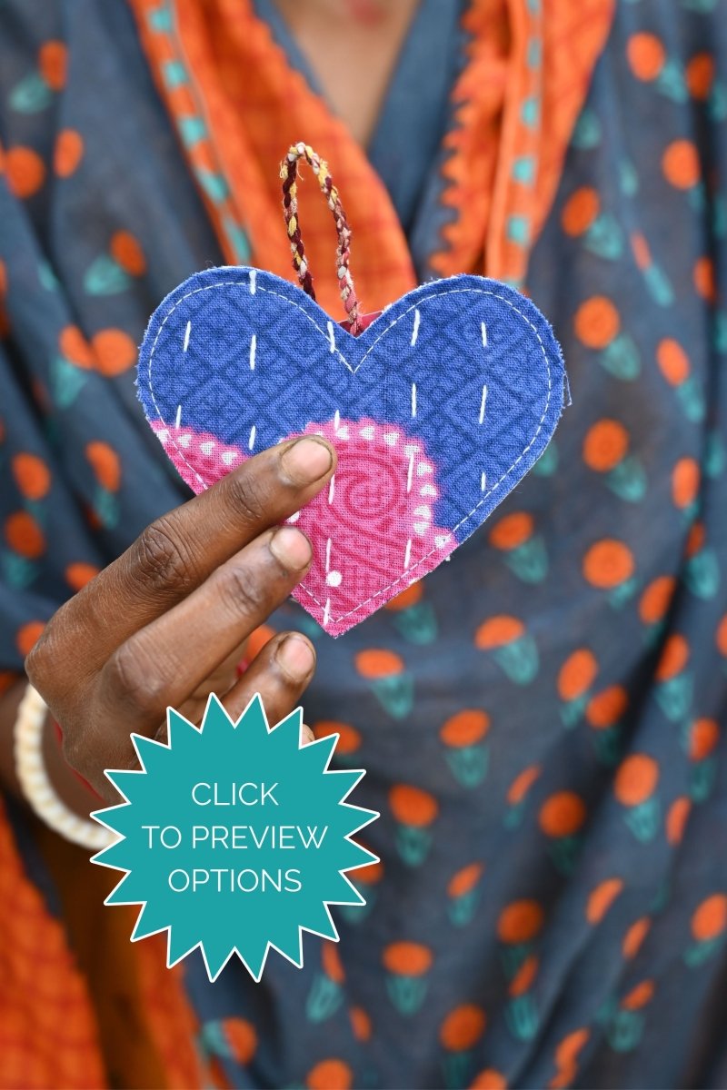 Kantha Christmas Ornaments | Heart - Asha Project Kantha - Saree - Handmade