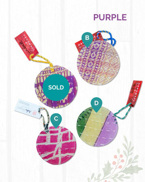 Kantha Christmas Ornaments | Round - Asha Project Kantha - Saree - Handmade