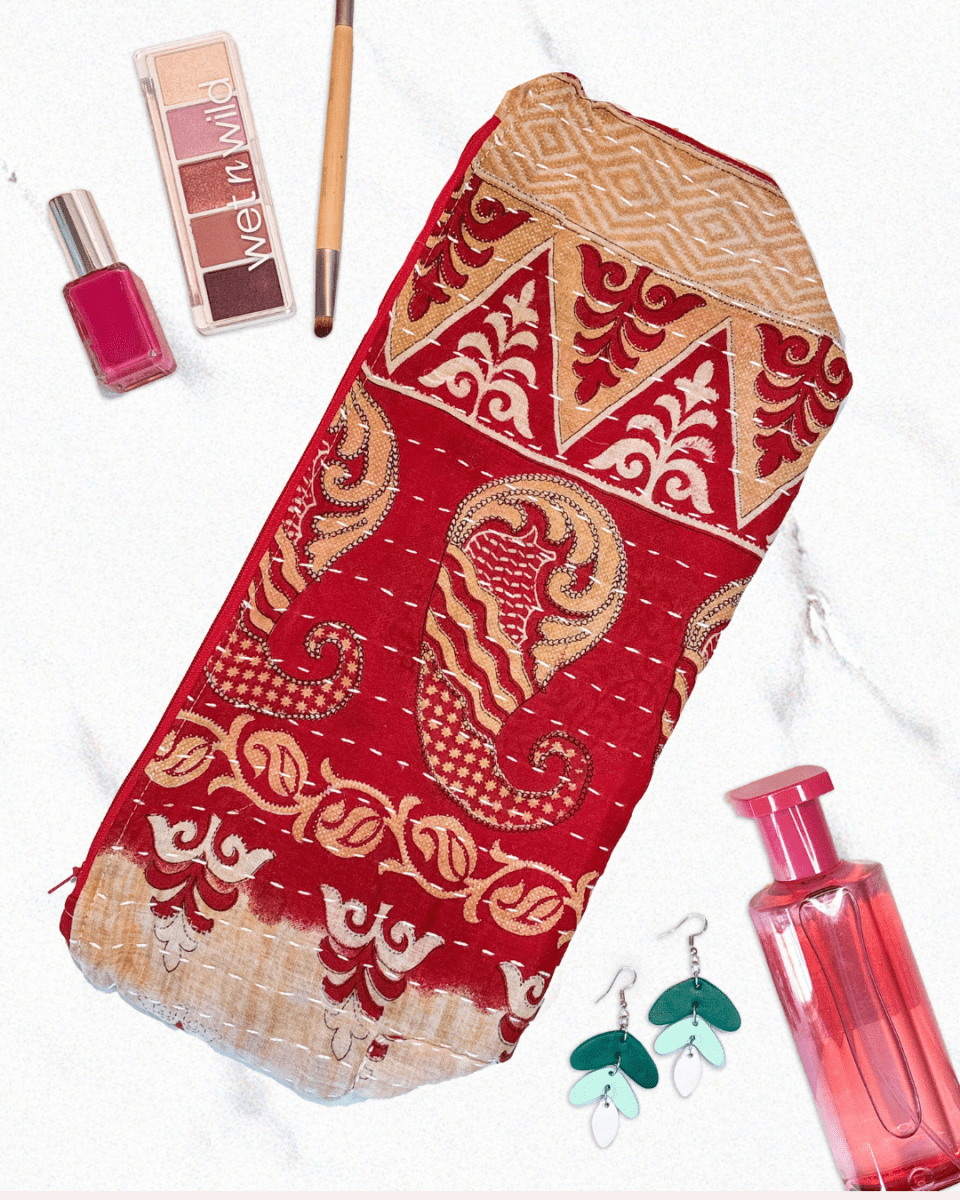 Kantha Cosmetic Bag | Extra Large - Asha Project Kantha - Saree - Handmade