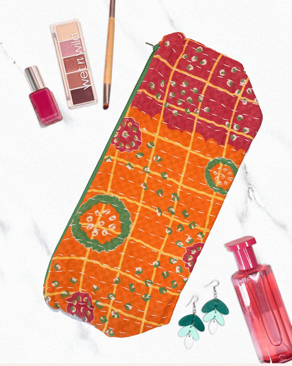 Kantha Cosmetic Bag | Extra Large - Asha Project Kantha - Saree - Handmade