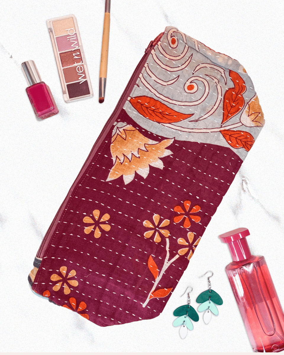 Kantha Cosmetic Bag | Extra Large - Asha Project Kantha - Saree - Handmade
