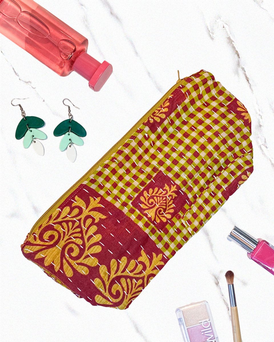 Kantha Cosmetic Bag | Large - Asha Project Kantha - Saree - Handmade