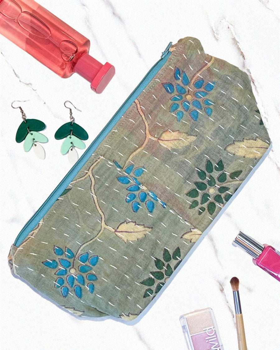Kantha Cosmetic Bag | Large - Asha Project Kantha - Saree - Handmade