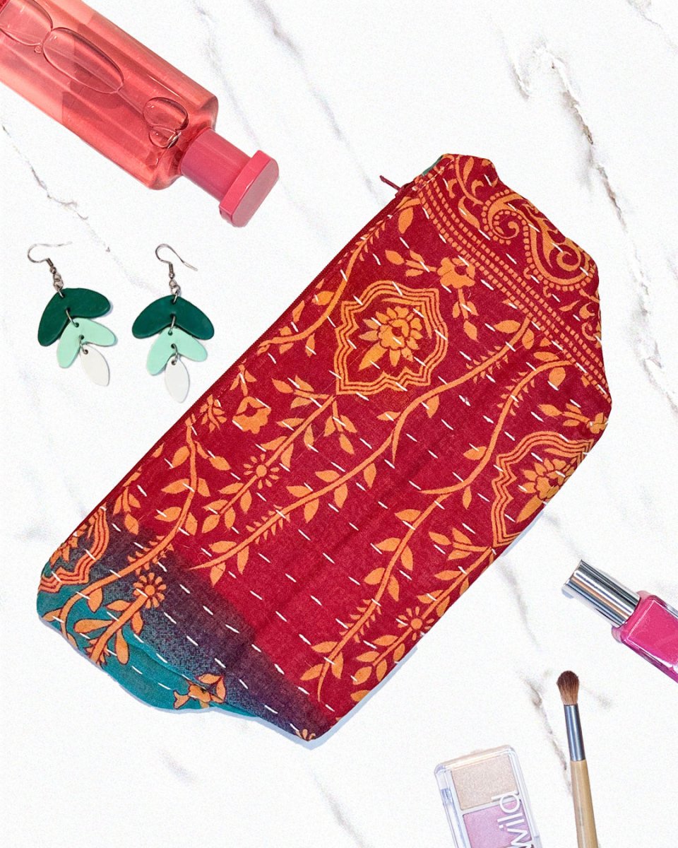 Kantha Cosmetic Bag | Large - Asha Project Kantha - Saree - Handmade