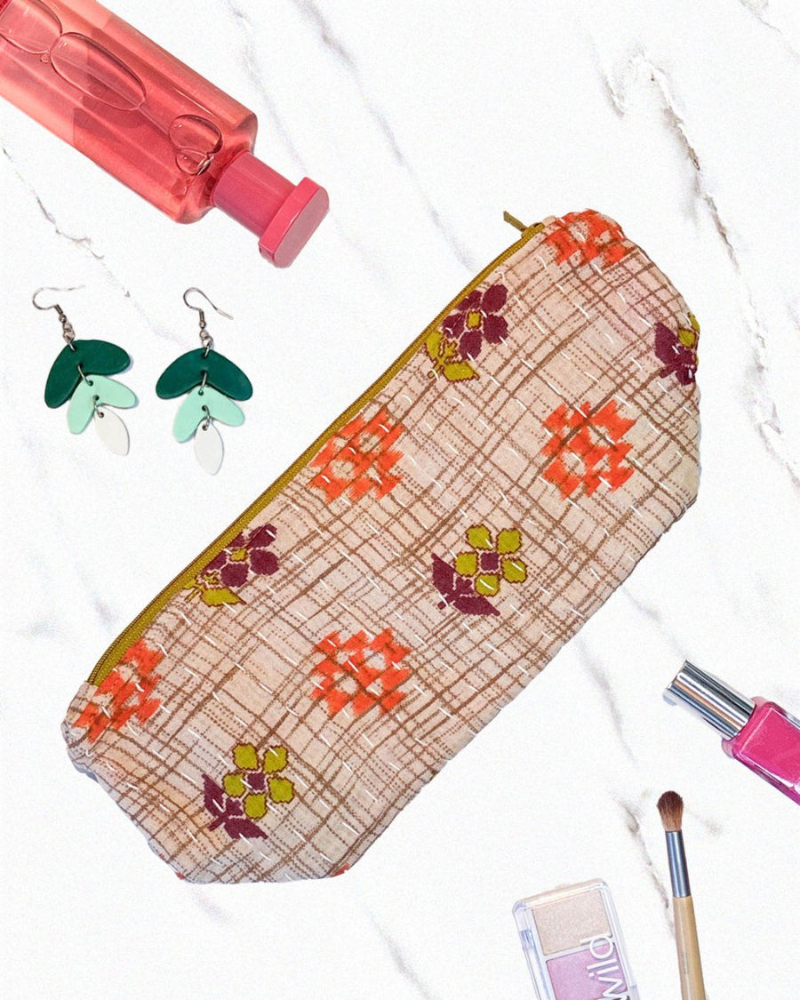 Kantha Cosmetic Bag | Large - Asha Project Kantha - Saree - Handmade