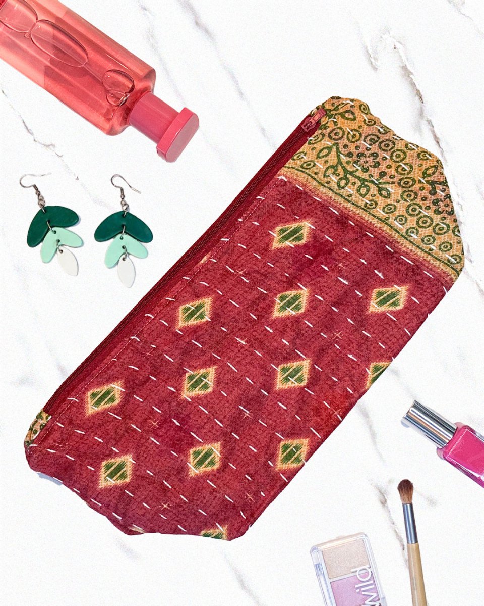 Kantha Cosmetic Bag | Large - Asha Project Kantha - Saree - Handmade