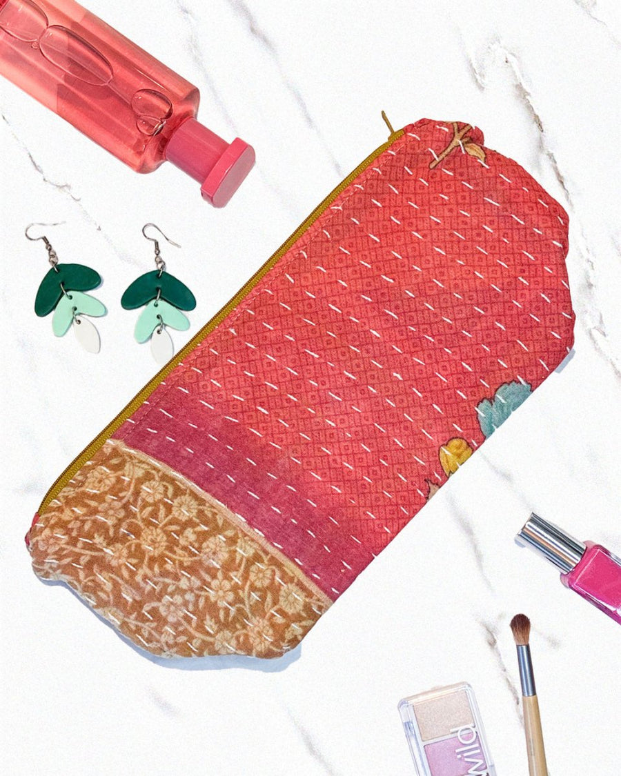 Kantha Cosmetic Bag | Large - Asha Project Kantha - Saree - Handmade