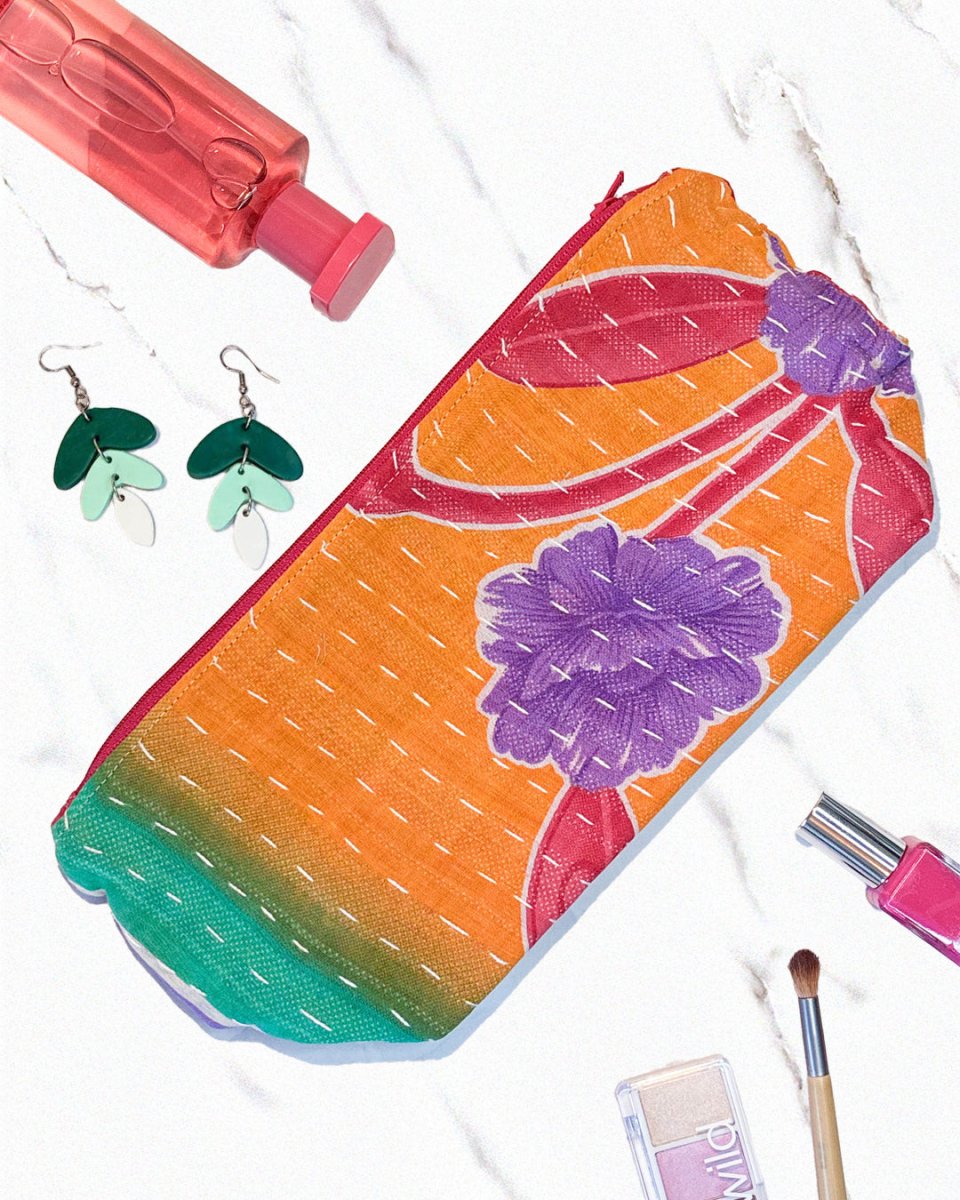 Kantha Cosmetic Bag | Large - Asha Project Kantha - Saree - Handmade