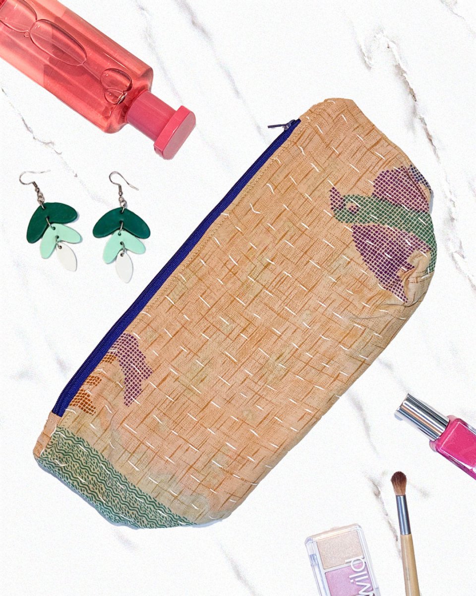 Kantha Cosmetic Bag | Large - Asha Project Kantha - Saree - Handmade
