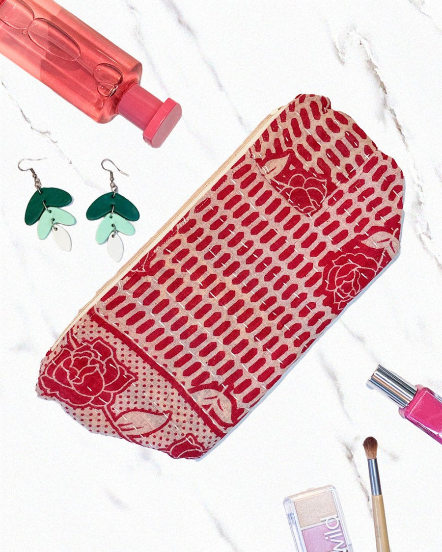 Kantha Cosmetic Bag | Large - Asha Project Kantha - Saree - Handmade