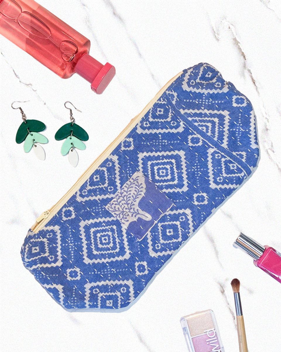 Kantha Cosmetic Bag | Large - Asha Project Kantha - Saree - Handmade