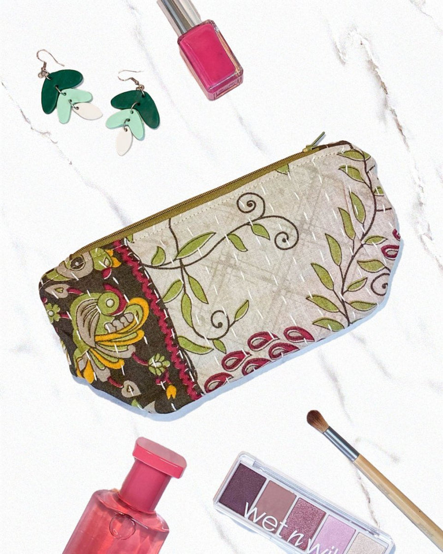 Kantha Cosmetic Bag | Medium - Asha Project Kantha - Saree - Handmade