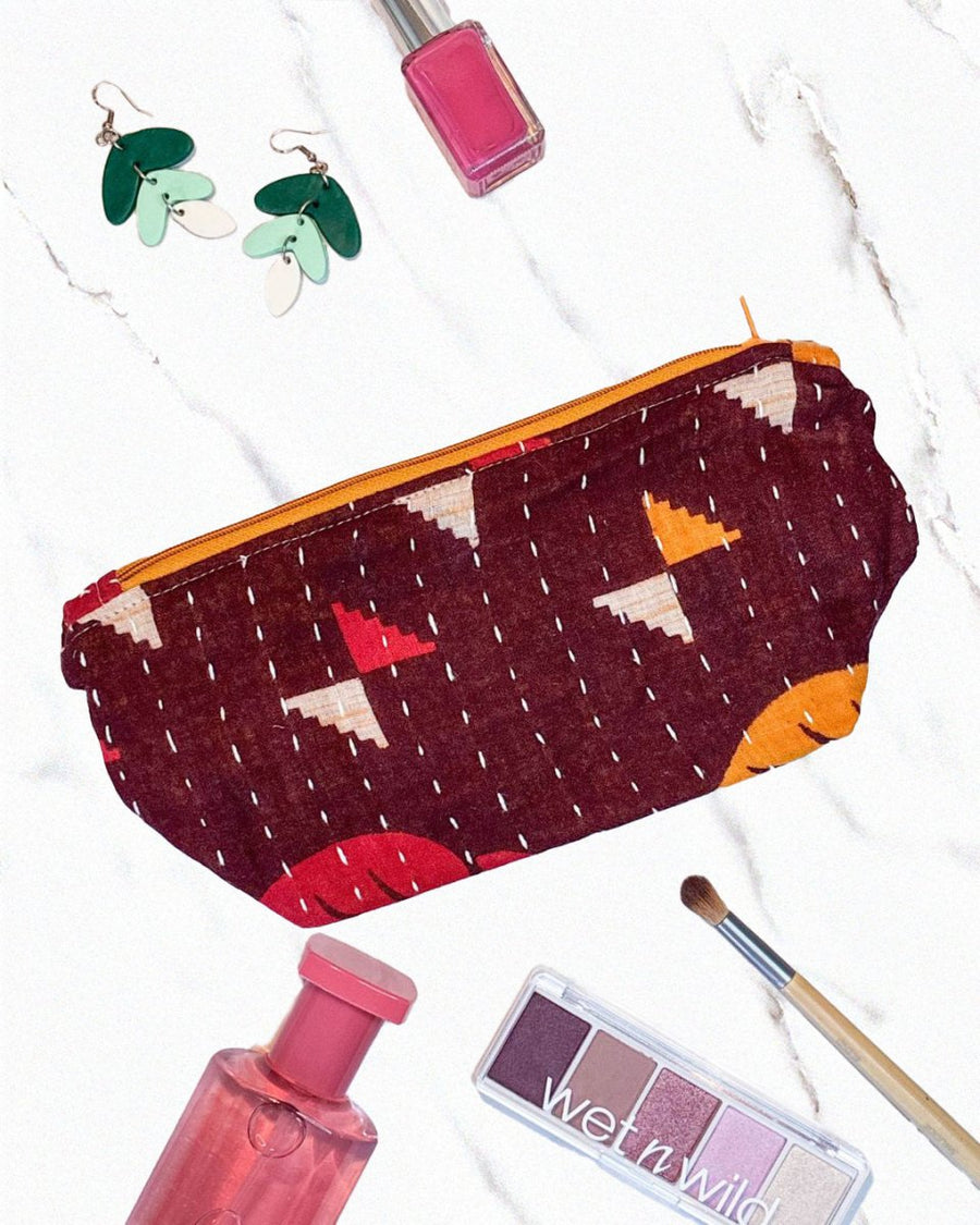 Kantha Cosmetic Bag | Medium - Asha Project Kantha - Saree - Handmade