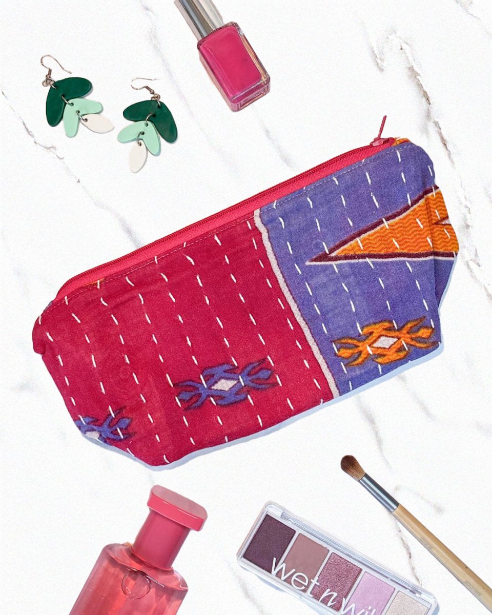 Kantha Cosmetic Bag | Medium - Asha Project Kantha - Saree - Handmade