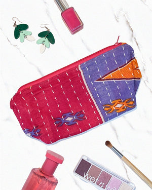 Kantha Cosmetic Bag | Medium - Asha Project Kantha - Saree - Handmade