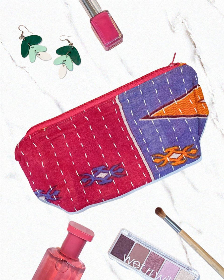 Kantha Cosmetic Bag | Medium - Asha Project Kantha - Saree - Handmade