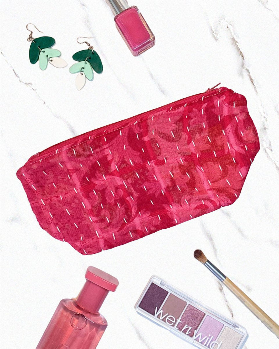 Kantha Cosmetic Bag | Medium - Asha Project Kantha - Saree - Handmade