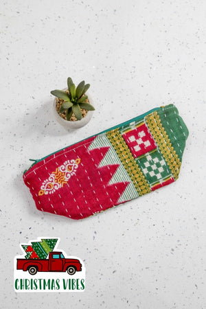 Kantha Cosmetic Bag | Medium - Asha Project Kantha - Saree - Handmade