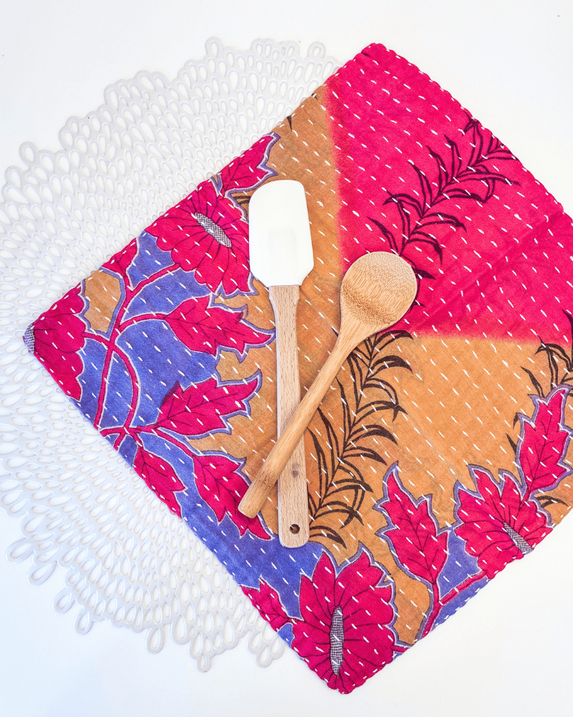 Kantha Dish Cloth - Asha Project Kantha - Saree - Handmade
