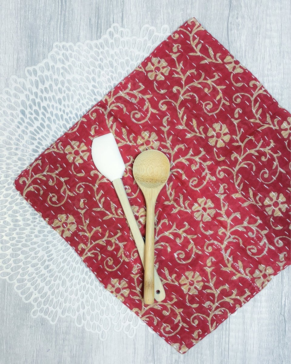 Kantha Dish Cloth | Christmas - Asha Project Kantha - Saree - Handmade