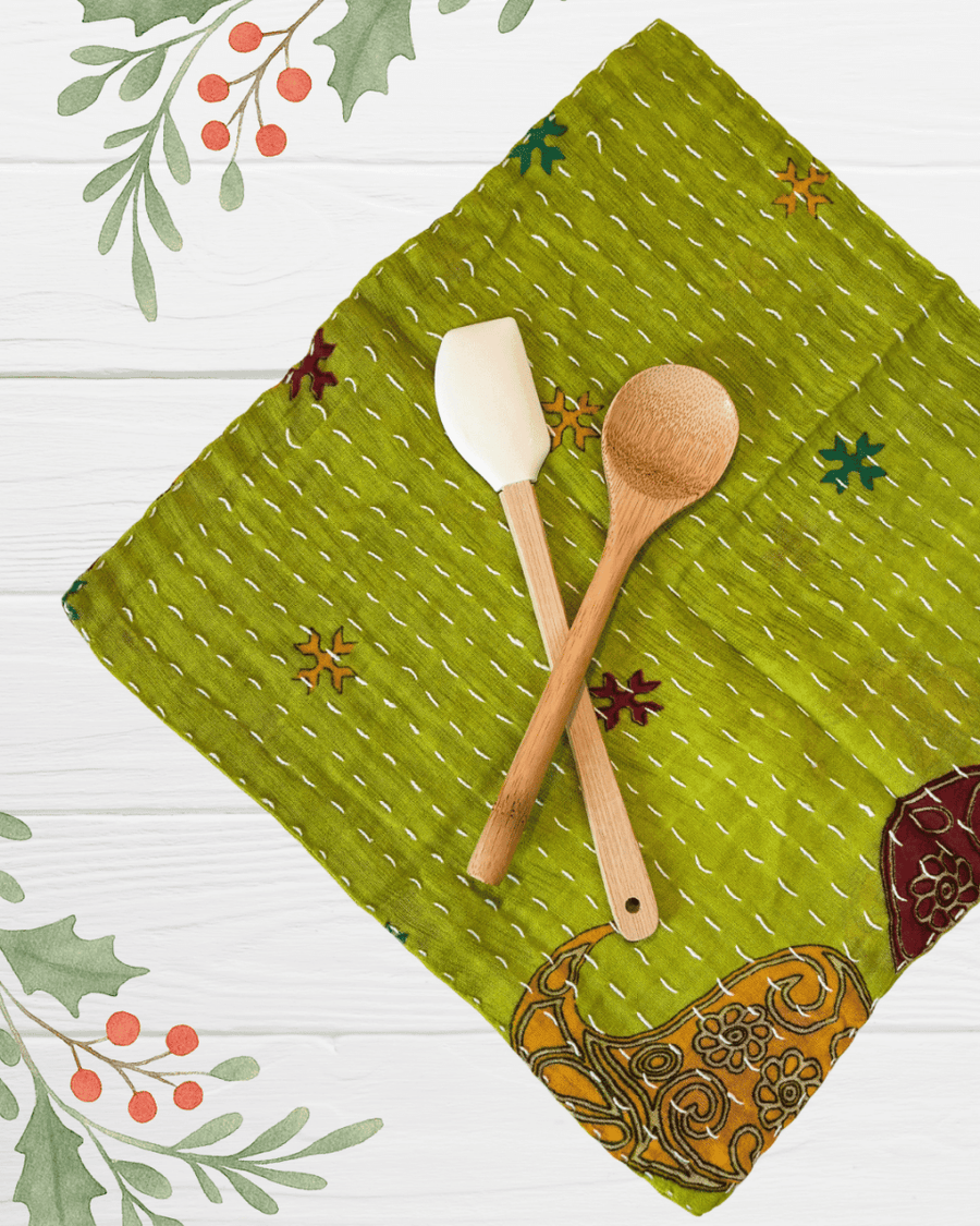 Kantha Dish Cloth | Christmas - Asha Project Kantha - Saree - Handmade