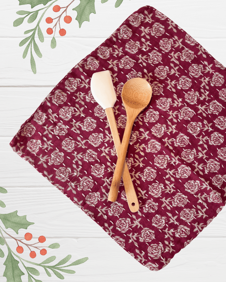 Kantha Dish Cloth | Christmas - Asha Project Kantha - Saree - Handmade