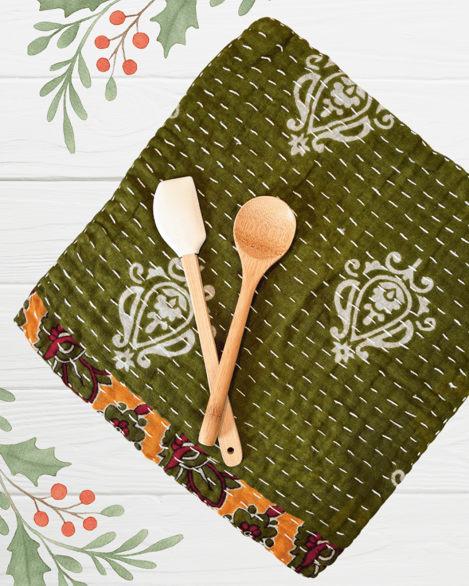 Kantha Dish Cloth | Christmas - Asha Project Kantha - Saree - Handmade