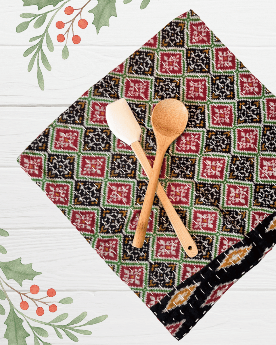 Kantha Dish Cloth | Christmas - Asha Project Kantha - Saree - Handmade