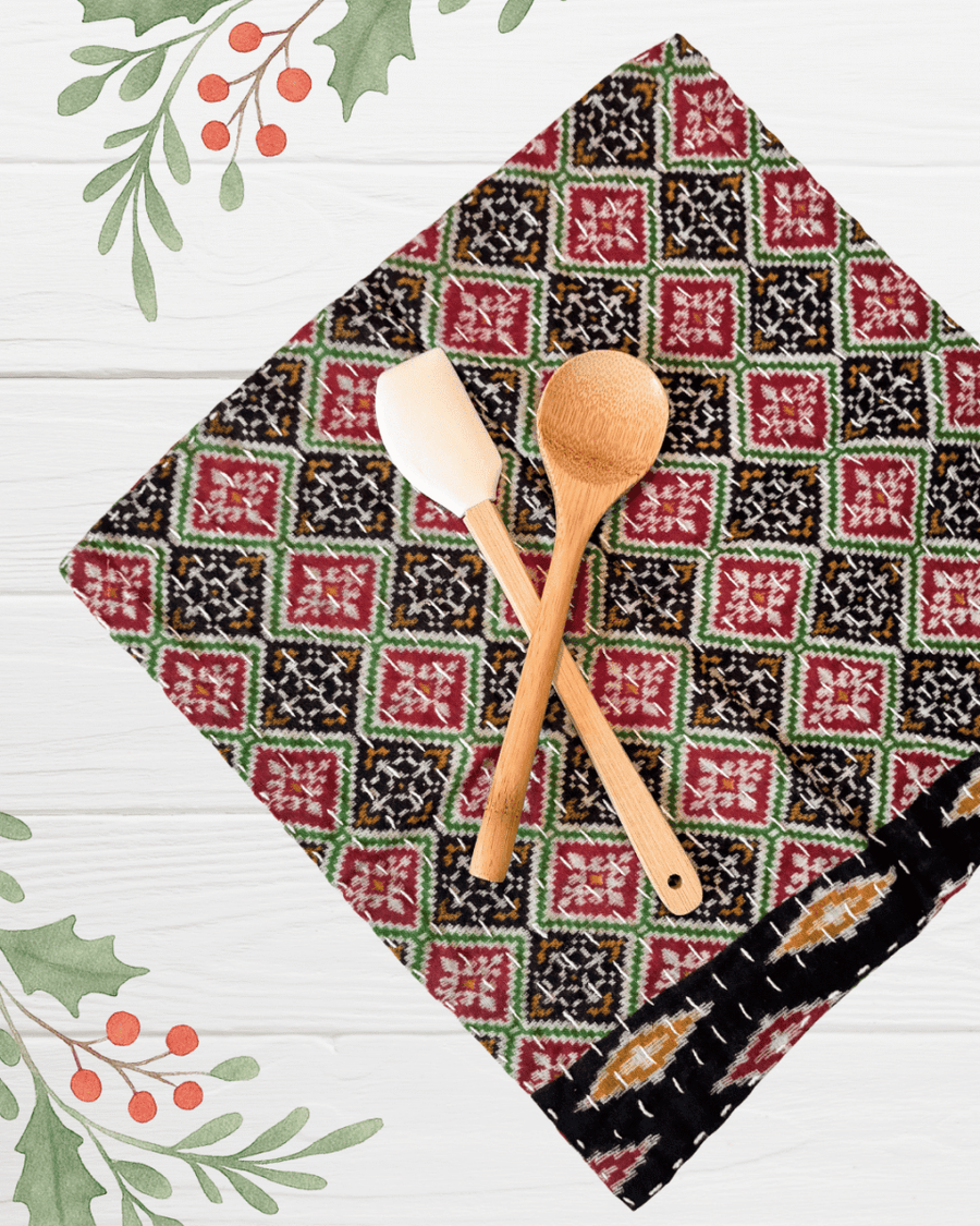 Kantha Dish Cloth | Christmas - Asha Project Kantha - Saree - Handmade