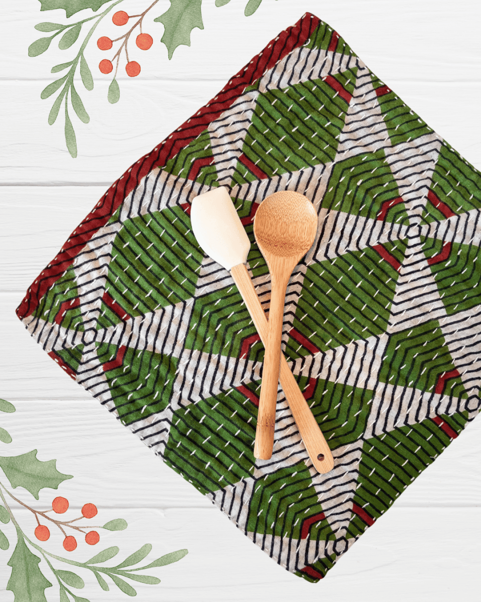 Kantha Dish Cloth | Christmas - Asha Project Kantha - Saree - Handmade