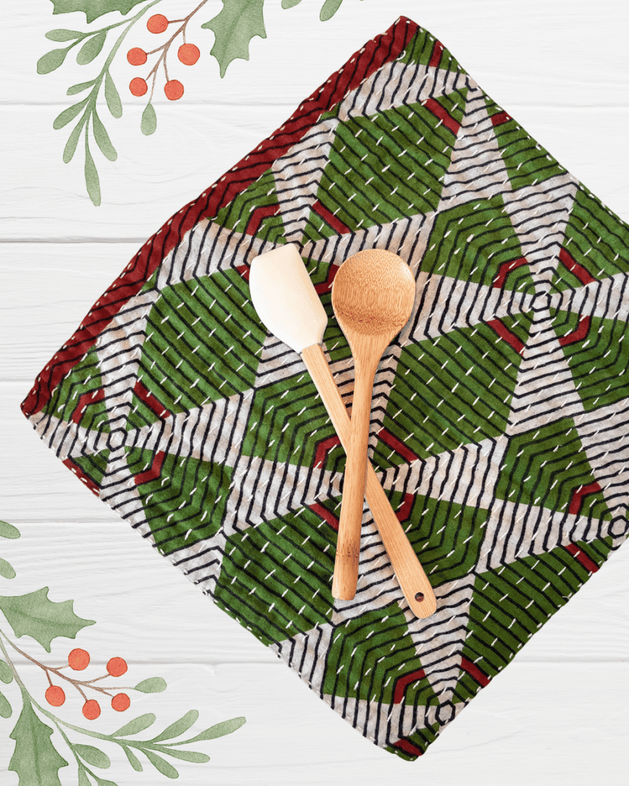 Kantha Dish Cloth | Christmas - Asha Project Kantha - Saree - Handmade