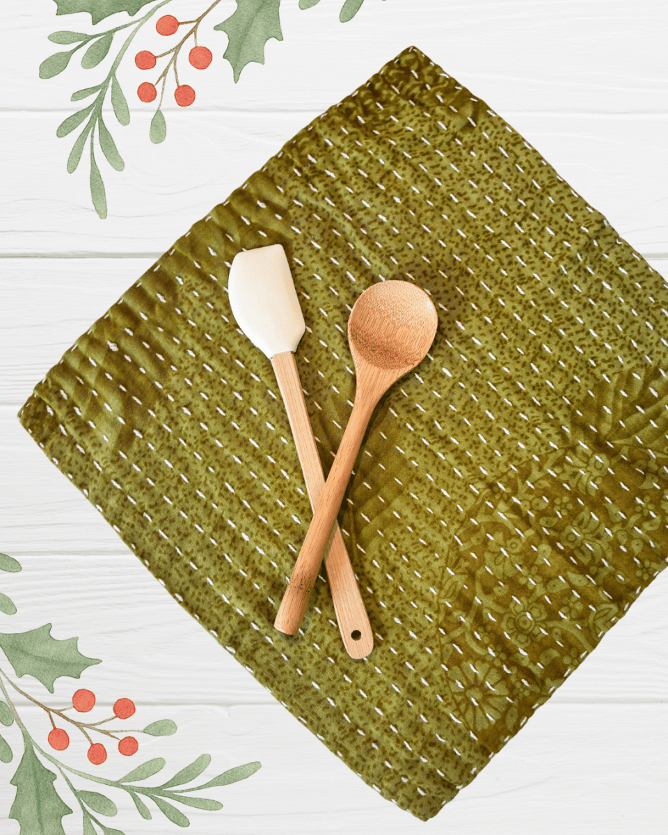 Kantha Dish Cloth | Christmas - Asha Project Kantha - Saree - Handmade