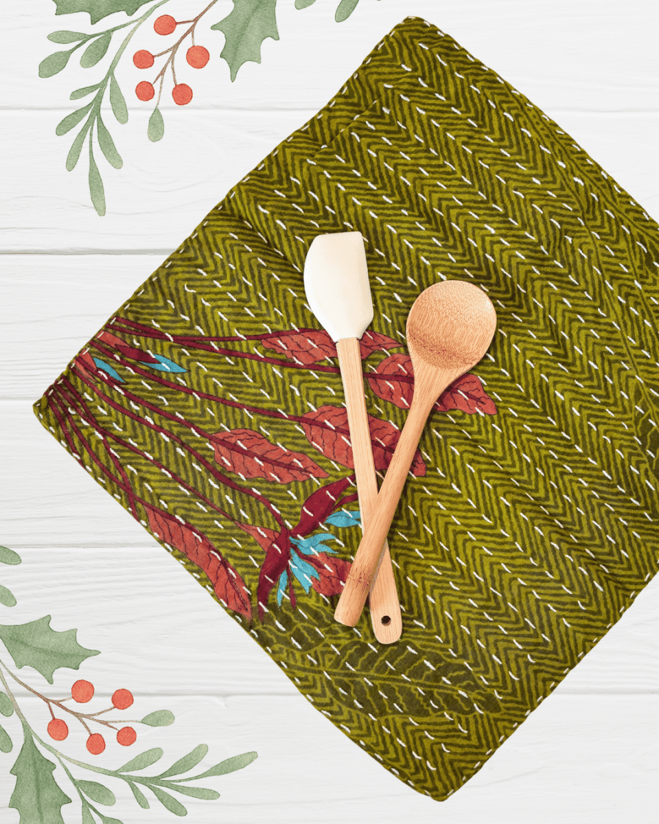 Kantha Dish Cloth | Christmas - Asha Project Kantha - Saree - Handmade