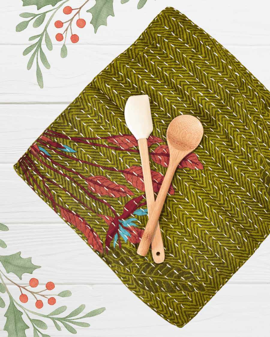 Kantha Dish Cloth | Christmas - Asha Project Kantha - Saree - Handmade