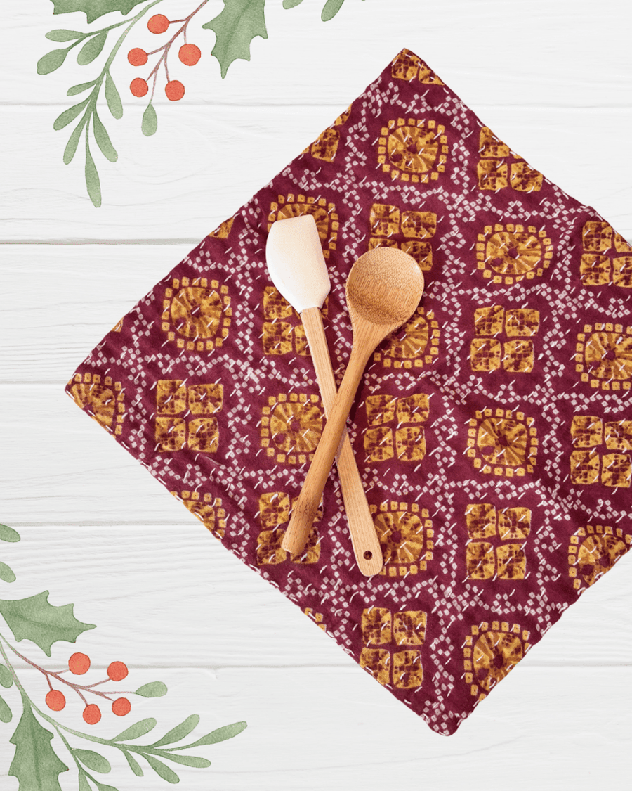 Kantha Dish Cloth | Christmas - Asha Project Kantha - Saree - Handmade