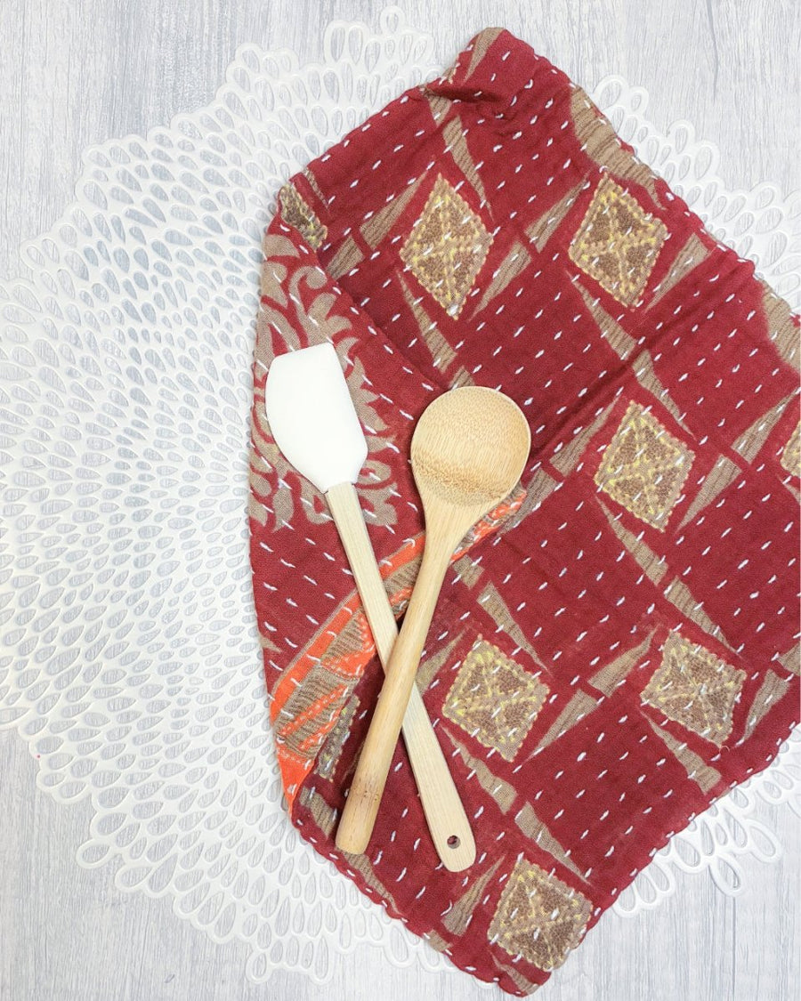 Kantha Dish Cloth | Christmas - Asha Project Kantha - Saree - Handmade