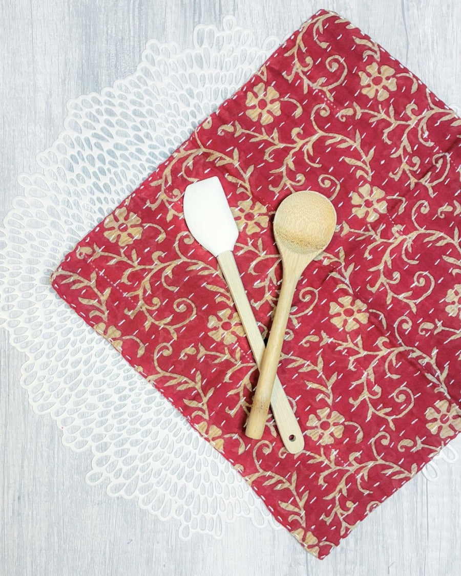 Kantha Dish Cloth | Christmas - Asha Project Kantha - Saree - Handmade