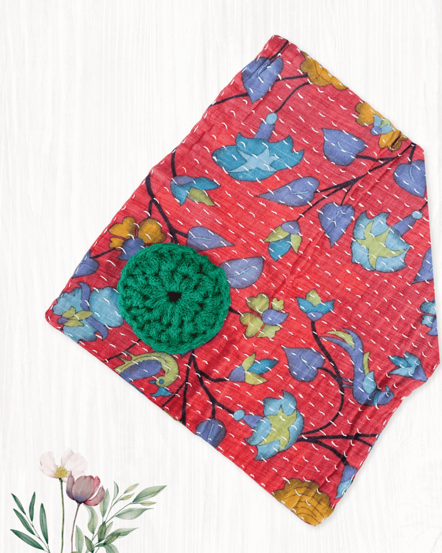 Kantha Dish Cloth + Dish Scrubber Gift Set - Asha Project Kantha - Saree - Handmade