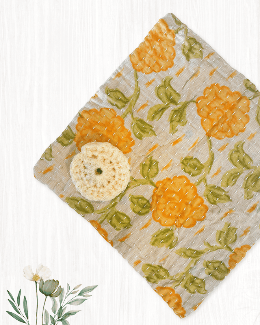 Kantha Dish Cloth + Dish Scrubber Gift Set - Asha Project Kantha - Saree - Handmade