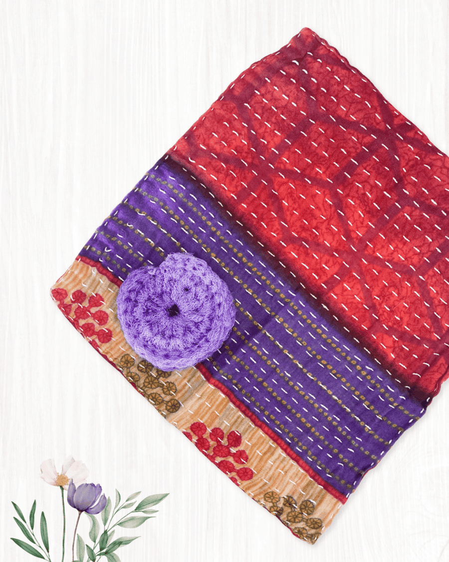Kantha Dish Cloth + Dish Scrubber Gift Set - Asha Project Kantha - Saree - Handmade