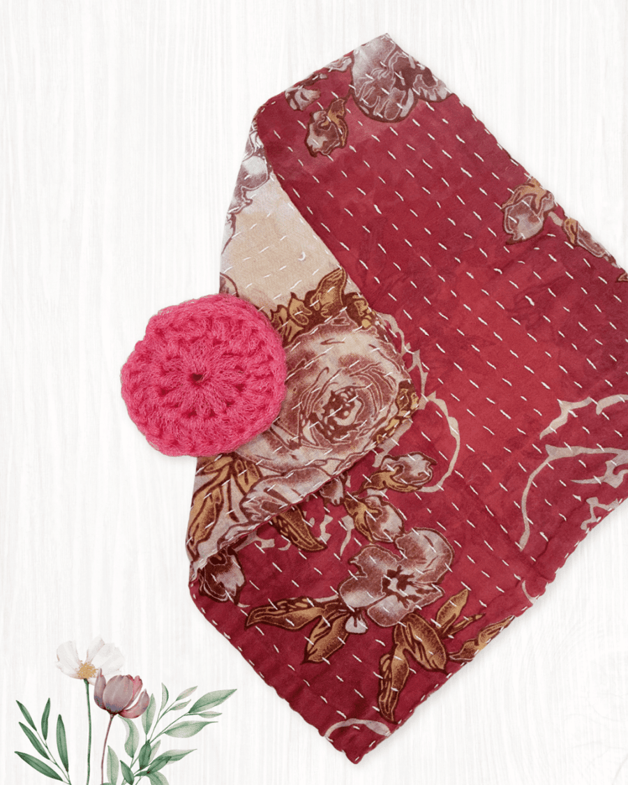 Kantha Dish Cloth + Dish Scrubber Gift Set - Asha Project Kantha - Saree - Handmade